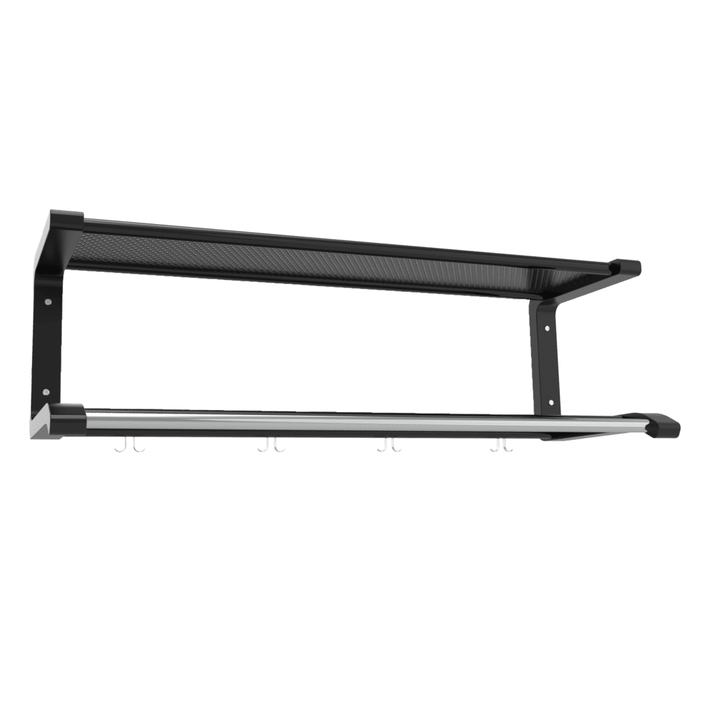 Hatthylla Serie 120-konsol i svart och svart perforerad plåt